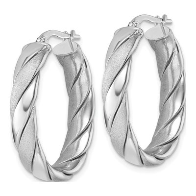 Sterling Silver Twisted Oval Hoop Earrings – view 3