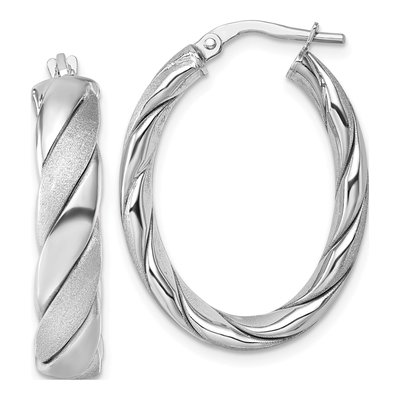 Sterling Silver Twisted Oval Hoop Earrings