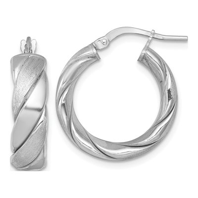 Sterling Silver 23mm Textured Tube Hoop Earrings