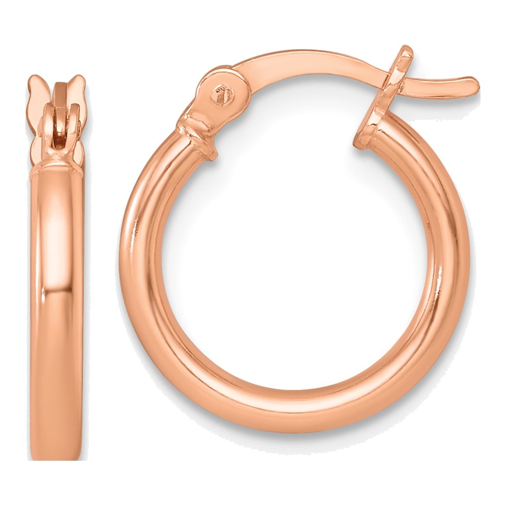 Sterling Silver Rose-Tone Polished 2.00mm X 15mm Round Tube Hoop Earrings