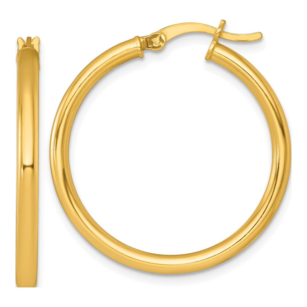 Sterling Silver Gold-Tone Polished 2.5mm X 30mm Round Tube Hoop Earrings