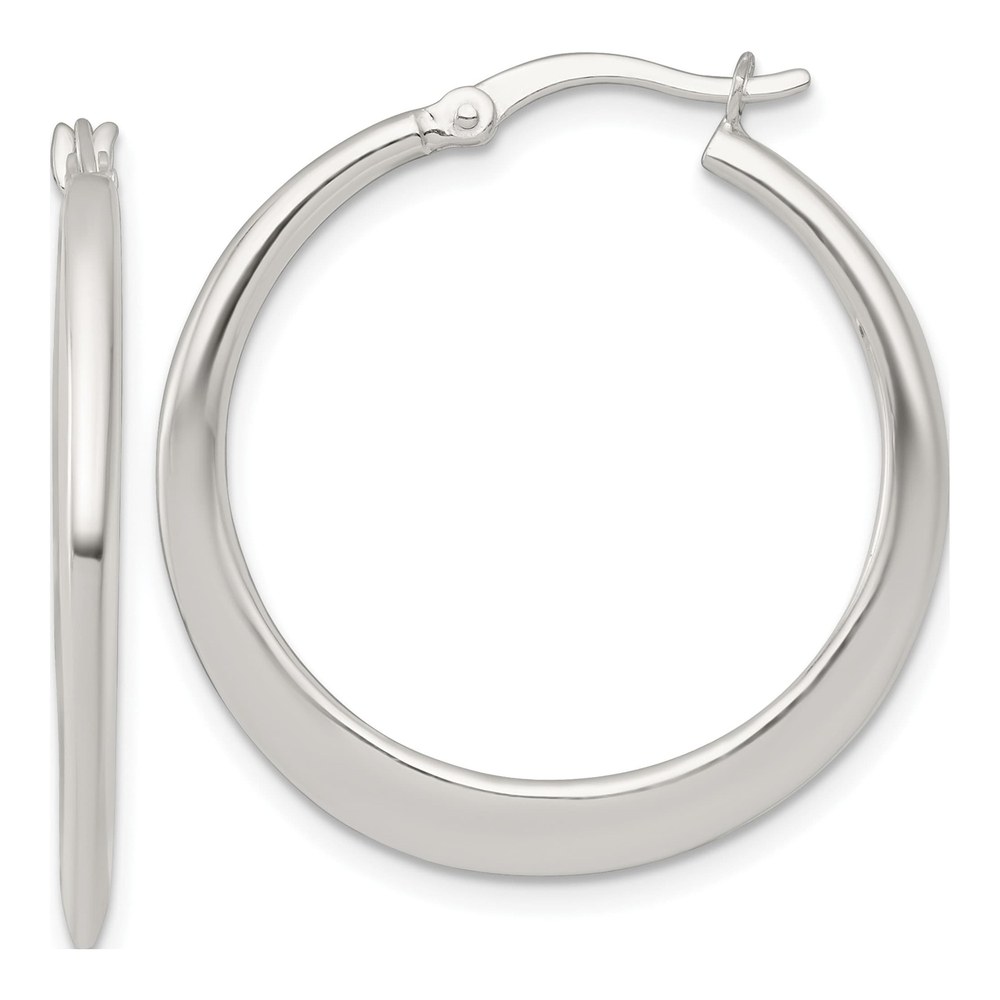 Sterling Silver Polished 30.0mm Tapered Round Hoop Earrings
