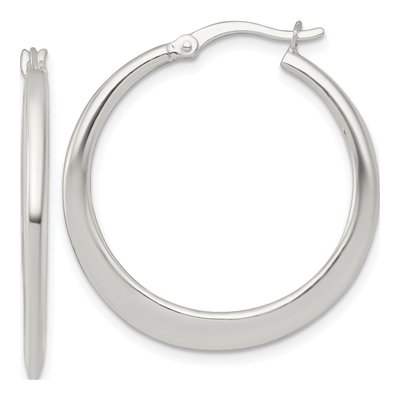 Sterling Silver 30mm Tapered Round Hoop Earrings