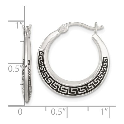 Sterling Silver 24mm Black Enamel Greek Key Hoop Earrings – view 4