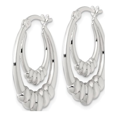 Sterling Silver Scalloped Double Oval Hoop Earrings – view 3