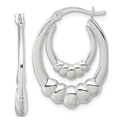 Sterling Silver Scalloped Double Oval Hoop Earrings