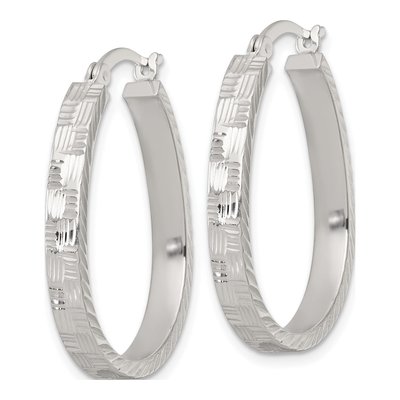 Sterling Silver 32mm Diamond-Cut Oval Hoop Earrings – view 3