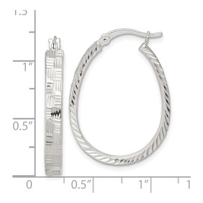 Sterling Silver 32mm Diamond-Cut Oval Hoop Earrings – view 4