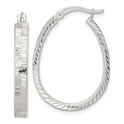 Sterling Silver 32mm Diamond-Cut Oval Hoop Earrings