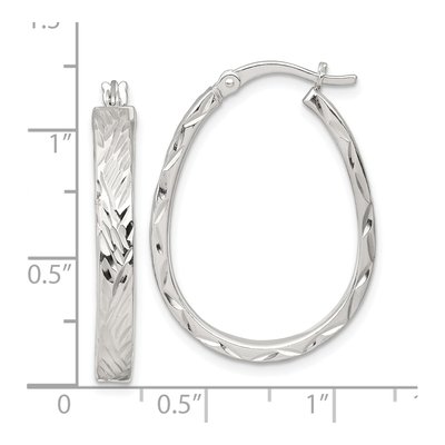Sterling Silver 32mm Diamond-Cut Oval Hoop Earrings – view 4