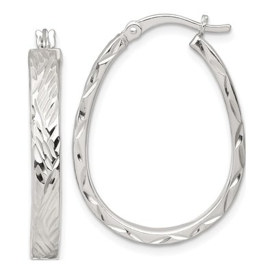 Sterling Silver 32mm Diamond-Cut Oval Hoop Earrings