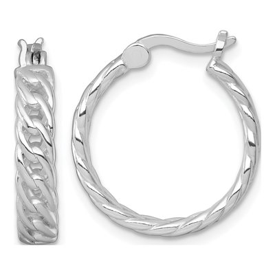 Sterling Silver 20mm Curb Link Round Hoop Earrings