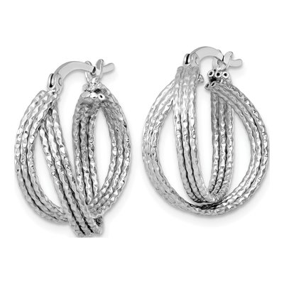 Sterling Silver 20mm Textured Crisscross Hoop Earrings – view 3