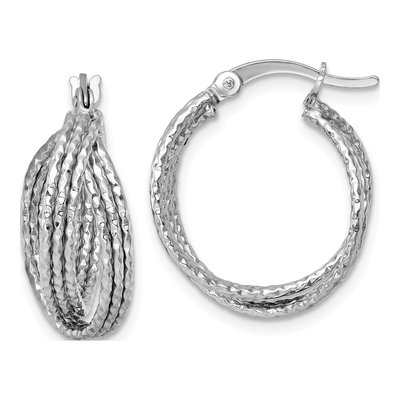 Sterling Silver 20mm Textured Crisscross Hoop Earrings