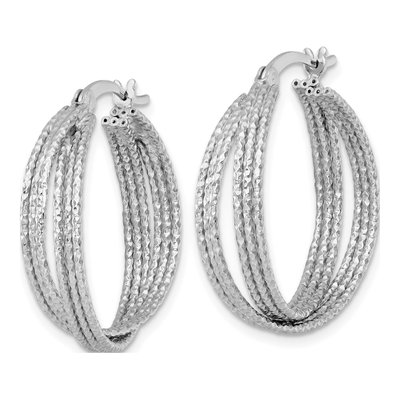 Sterling Silver 25mm Textured Crisscross Hoop Earrings – view 3