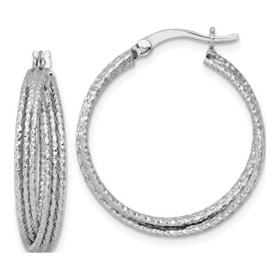 Sterling Silver 25mm Textured Crisscross Hoop Earrings