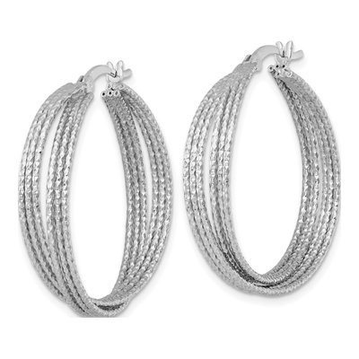 Sterling Silver 31mm Textured Crisscross Hoop Earrings – view 3
