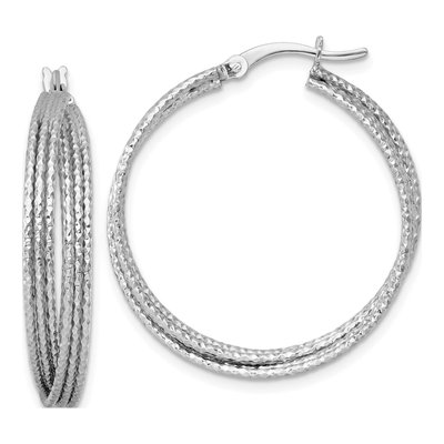 Sterling Silver 31mm Textured Crisscross Hoop Earrings
