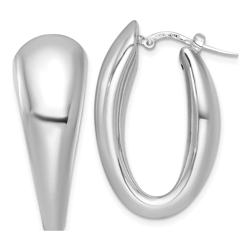 Sterling Silver Rhodium-Plated Polished Oval Graduated Hollow Hoop Earrings