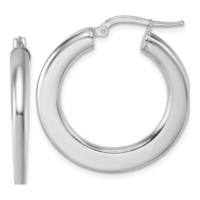 Sterling Silver 30mm Flat Tapered Hoop Earrings