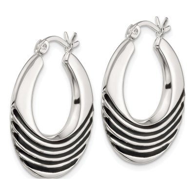 Sterling Silver 28mm Black Enamel Stripe Hoop Earrings – view 2