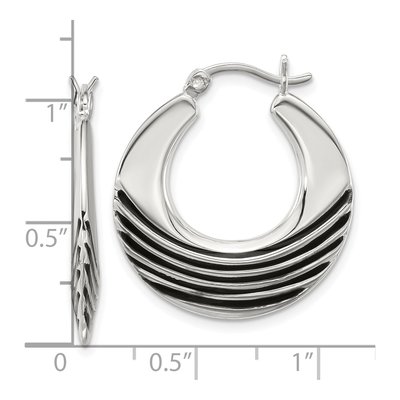Sterling Silver 28mm Black Enamel Stripe Hoop Earrings – view 3