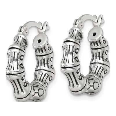 Sterling Silver 20mm Bamboo Textured Huggie Hoop Earrings – view 3