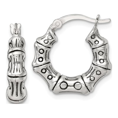 Sterling Silver 20mm Bamboo Textured Huggie Hoop Earrings