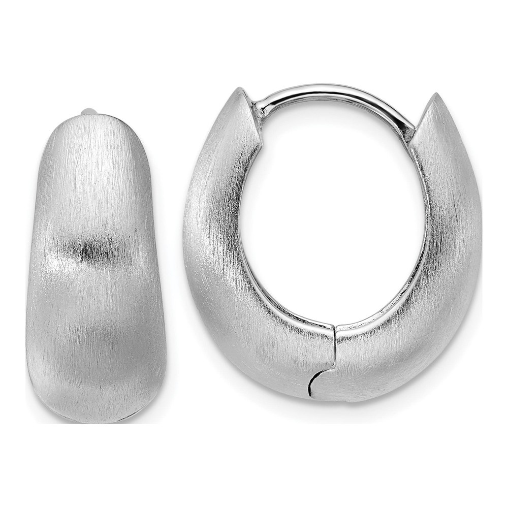 Sterling Silver Rhodium-Plated Brushed Tapered Hinged Hoop Earrings
