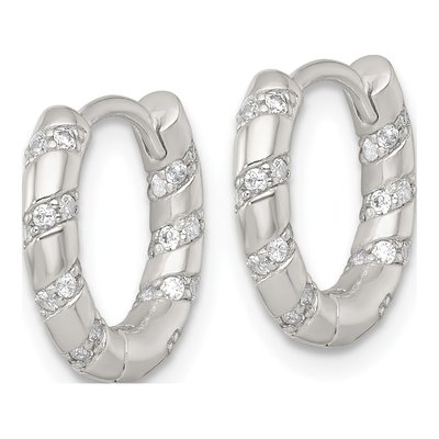 Sterling Silver 13mm CZ Huggie Hoop Earrings – view 3