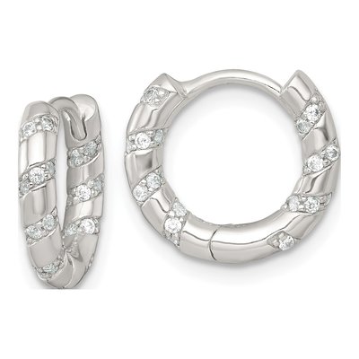 Sterling Silver 13mm CZ Huggie Hoop Earrings
