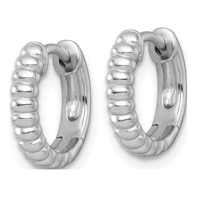 Sterling Silver 13mm Grooved Huggie Hoop Earrings – view 3