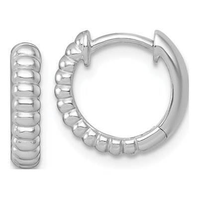 Sterling Silver 13mm Grooved Huggie Hoop Earrings