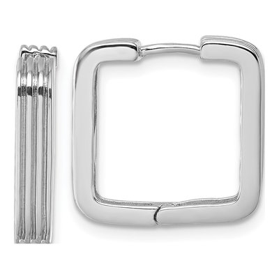 Sterling Silver 18mm Grooved Square Huggie Hoop Earrings