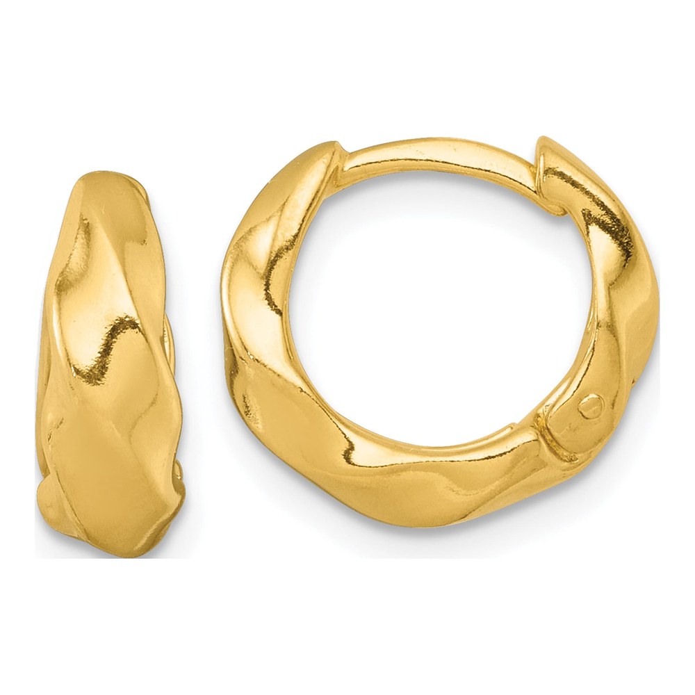 Sterling Silver Gold-Tone Polished Twisted Tapered Round Hinged Hoop Earrings