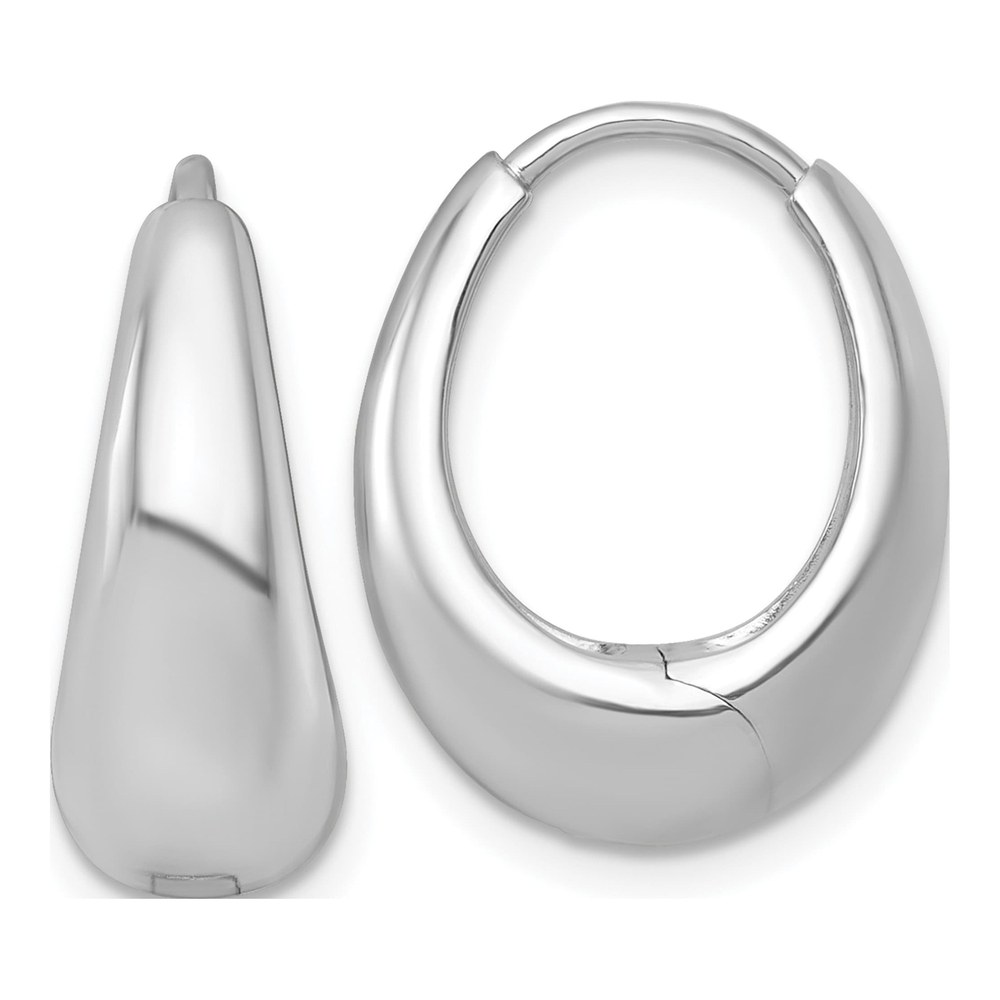 Sterling Silver Rhodium-Plated Polished Tapered Oval Hinged Hoop Earrings