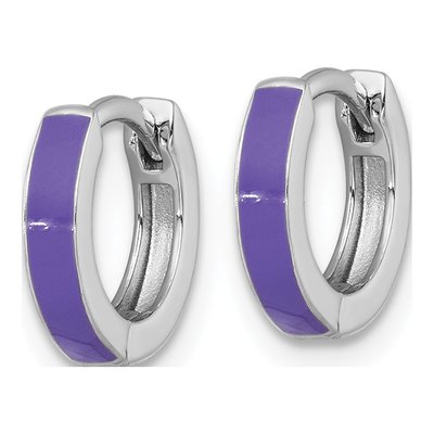 Sterling Silver 11mm Purple Enamel Huggie Hoop Earrings – view 3