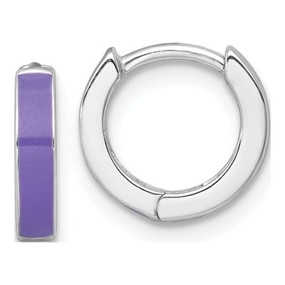 Sterling Silver 11mm Purple Enamel Huggie Hoop Earrings