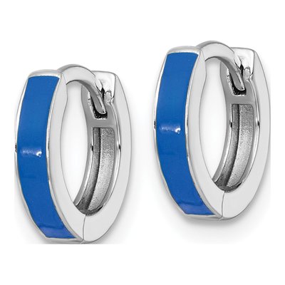 Sterling Silver 11mm Blue Enamel Huggie Hoop Earrings – view 3