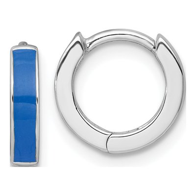 Sterling Silver 11mm Blue Enamel Huggie Hoop Earrings