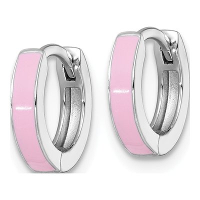 Sterling Silver 11mm Pink Enamel Huggie Hoop Earrings – view 3