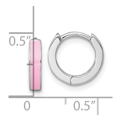 Sterling Silver 11mm Pink Enamel Huggie Hoop Earrings – view 4