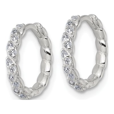 Sterling Silver 12mm CZ Twisted Huggie Hoop Earrings – view 3