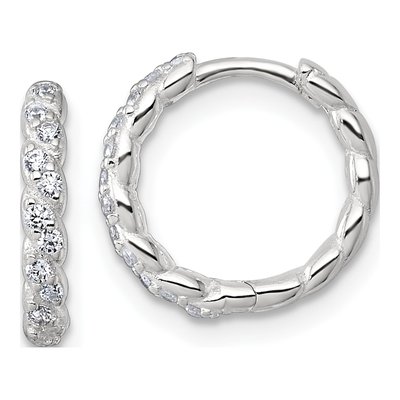 Sterling Silver 12mm CZ Twisted Huggie Hoop Earrings