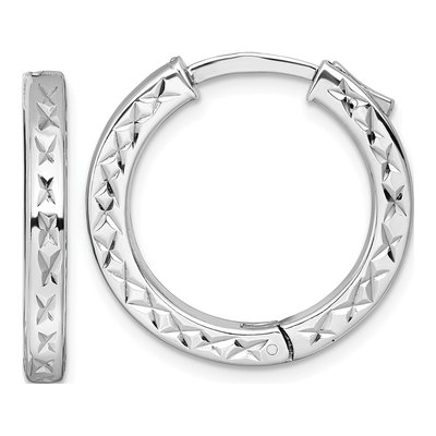 Sterling Silver 23mm Diamond-Cut Huggie Hoop Earrings
