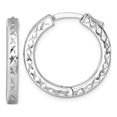 Sterling Silver 25mm Diamond-Cut Huggie Hoop Earrings