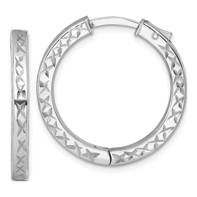 Sterling Silver 28mm Diamond-Cut Huggie Hoop Earrings