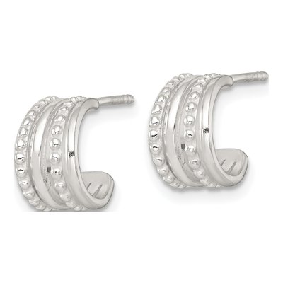 Sterling Silver 11mm Beaded 4-Row C- Hoop Earrings – view 3