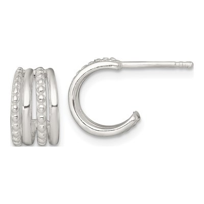 Sterling Silver 11mm Beaded 4-Row C- Hoop Earrings