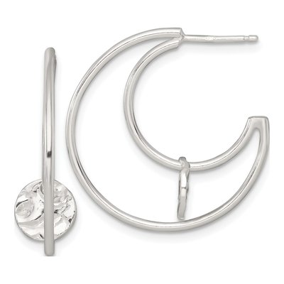 Sterling Silver 26mm Crescent Moon C- Hoop Earrings